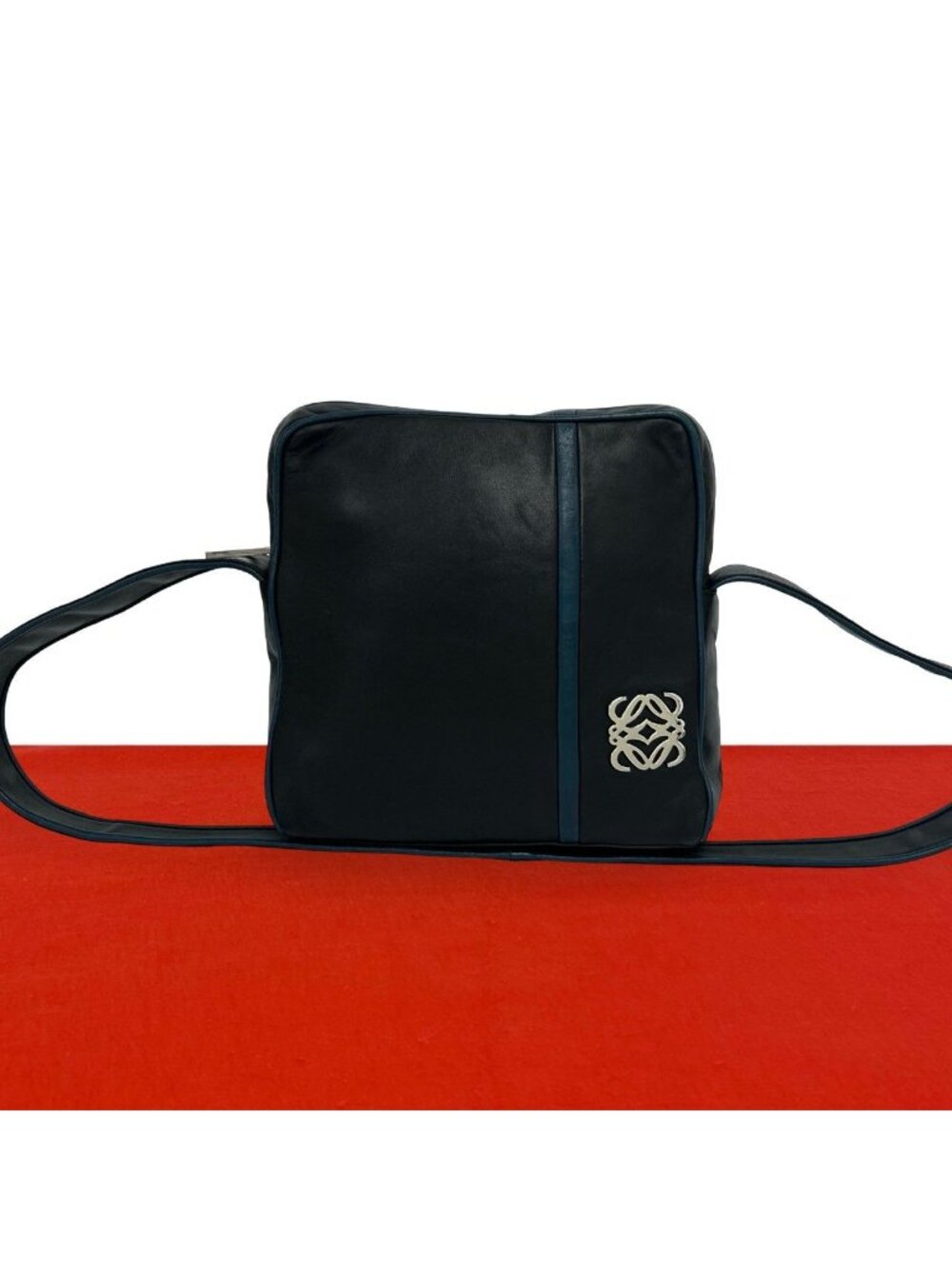 Loewe Vintage Anagram Logo Nappa Leather Shoulder Bag Pochette Crossbody Black